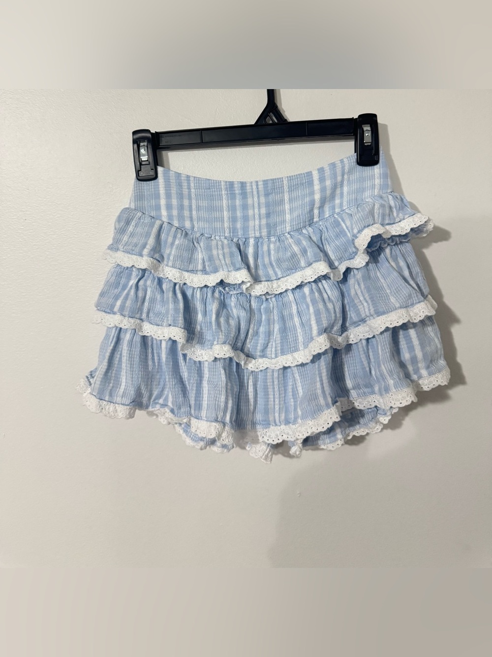 Altar'd State Blue and White Tiered Ruffle Mini Skirt